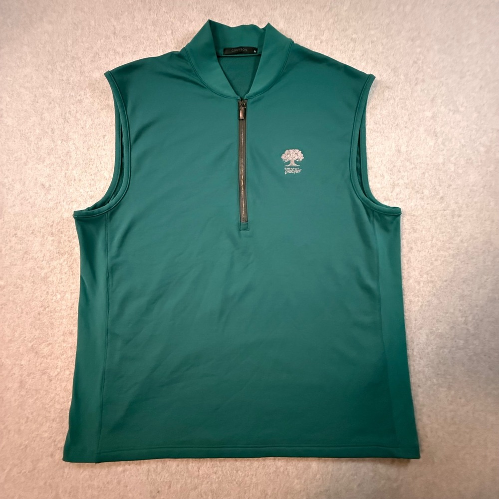 Greyson Mens Oak Tree Golf Vest Teal Green Quarter Zip Fleece Lined Size Medium